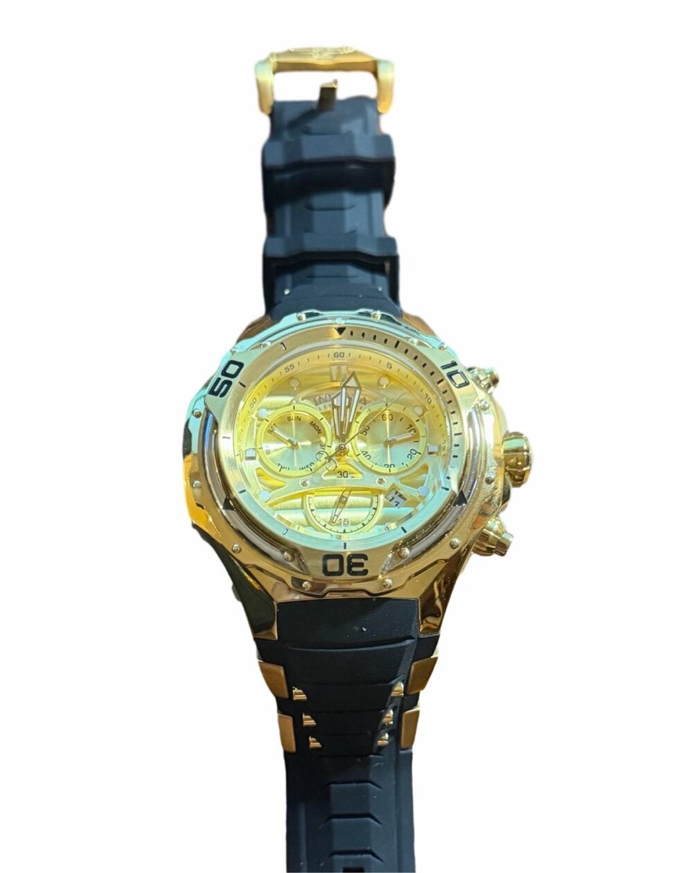 Invicta Mammoth Men's Chronograph Watch Gold Tone Dial Black Silicone Strap